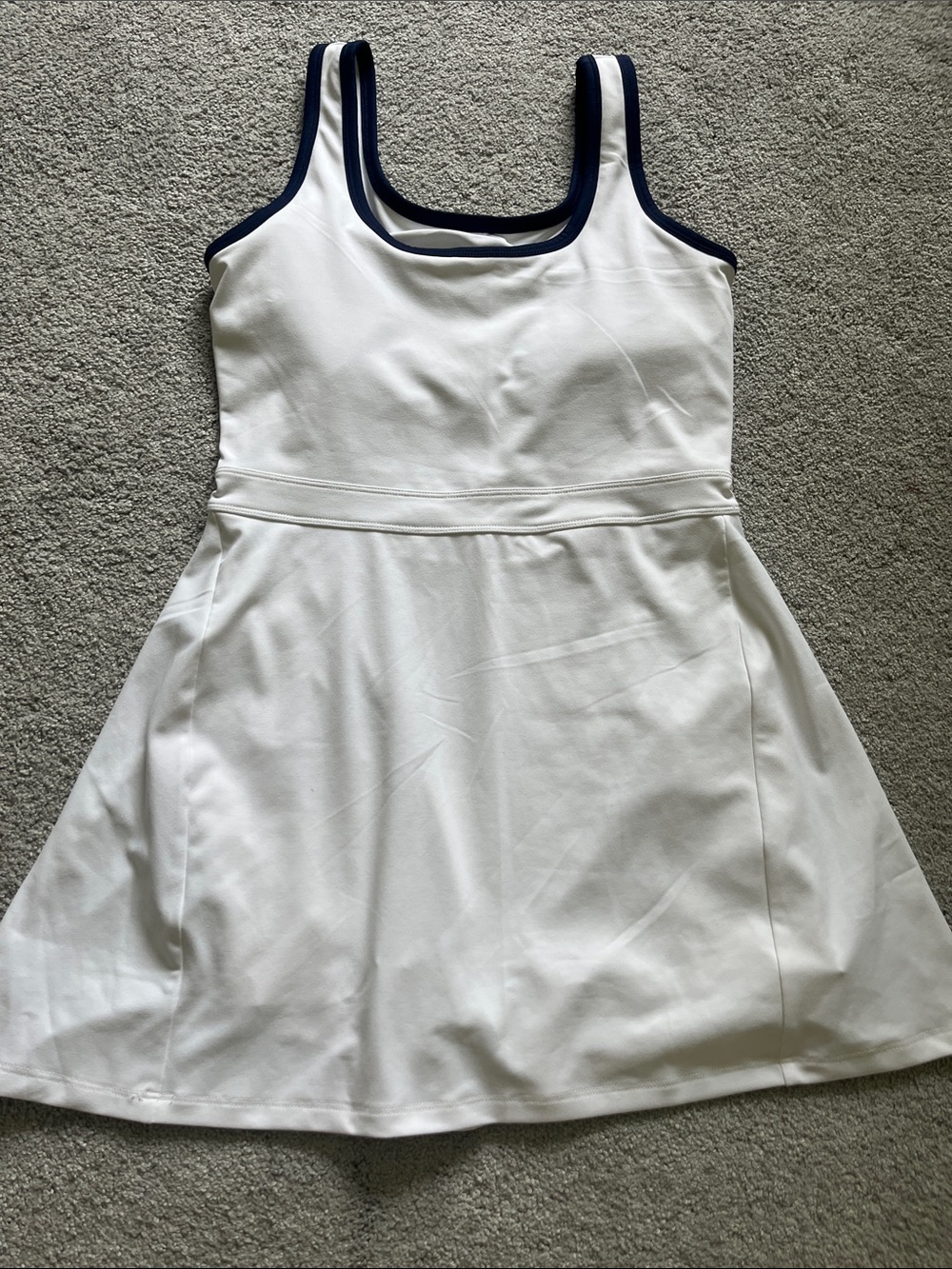 White Tank Mini Dress with Navy Trim